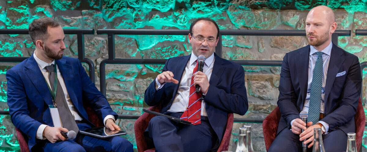 Prof. Simón-Yarza (center) shares his insights during the panel The Sanctity of Life: Human Dignity and Responsibility, exploring the theological, philosophical, and ethical foundations of the Christian understanding of the human person at Axioma Center’s What It Means to Be Human? conference in Budapest on November 21, 2025. | Credit: Tamás Gyurkovits / Danube Institute