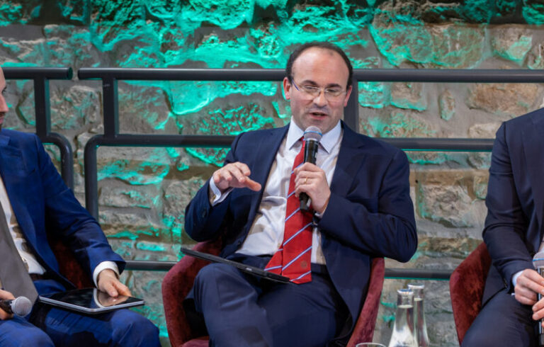 Prof. Simón-Yarza (center) shares his insights during the panel The Sanctity of Life: Human Dignity and Responsibility, exploring the theological, philosophical, and ethical foundations of the Christian understanding of the human person at Axioma Center’s What It Means to Be Human? conference in Budapest on November 21, 2025. | Credit: Tamás Gyurkovits / Danube Institute
